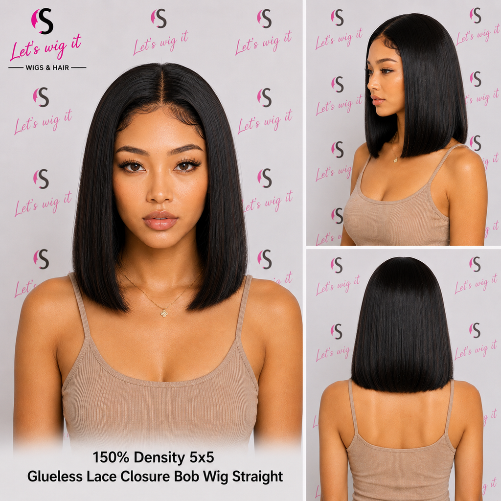 150% Density 5x5 Glueless Lace Closure Bob Wig Straight
