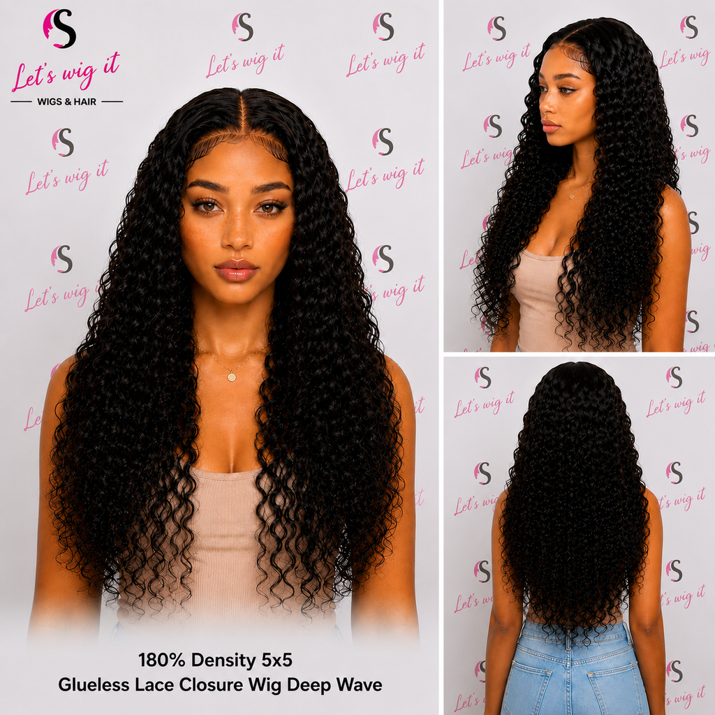 180% Density 5x5 Glueless Lace Closure Wig Deep Wave