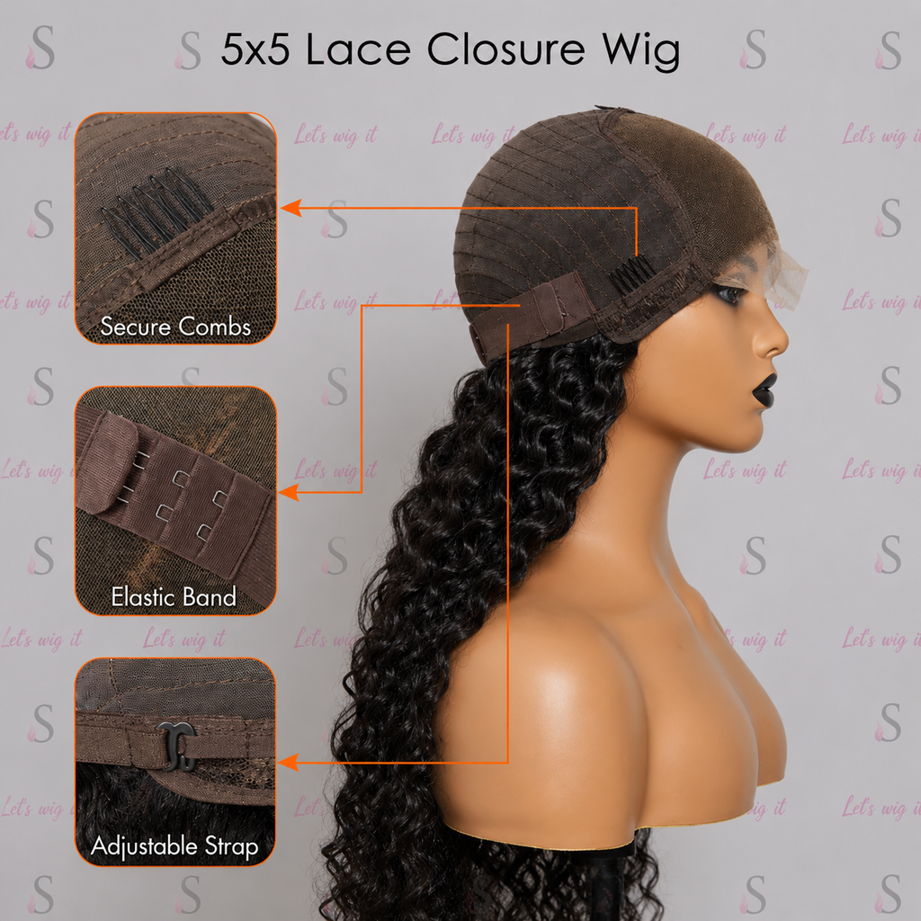 180% Density 5x5 Glueless Lace Closure Wig Deep Wave