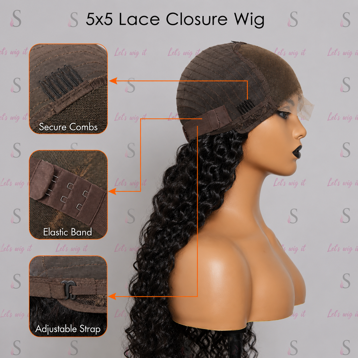 180% Density 5x5 Glueless Lace Closure Wig Deep Wave