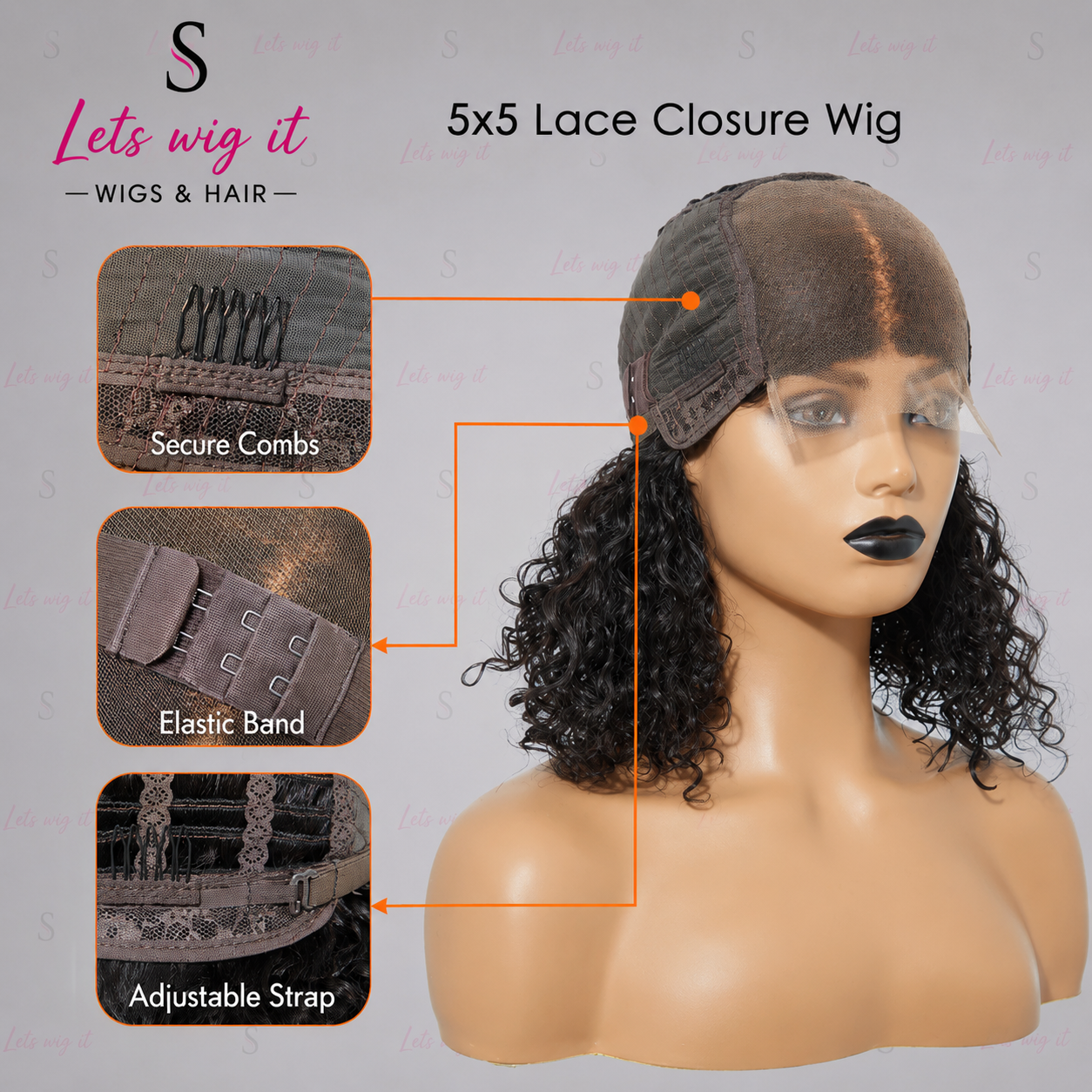 150% Density 5x5 Glueless Lace Closure Bob Wig Water Wave