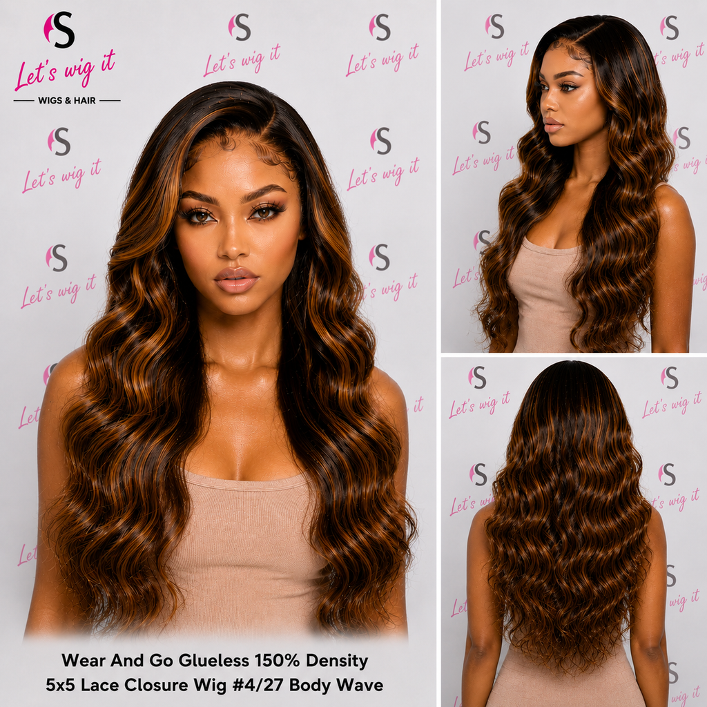 Wear And Go Glueless 150% Density 5x5 Lace Closure Wig #4/27 Body Wave