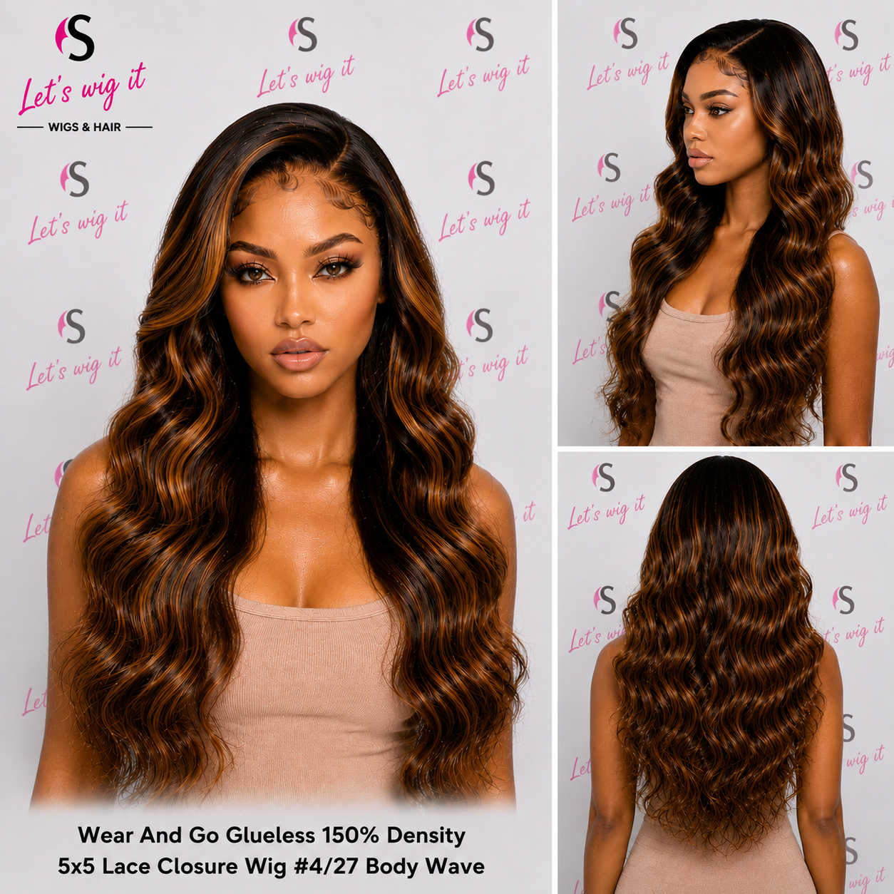 Wear And Go Glueless 150% Density 5x5 Lace Closure Wig #4/27 Body Wave