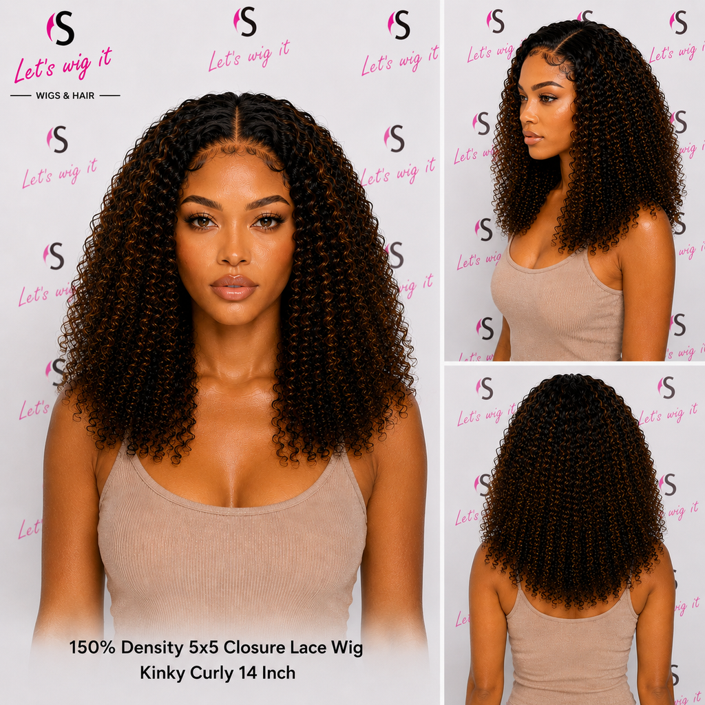 150% Density 5x5 Closure Lace Wig Kinky Curly 14 Inch