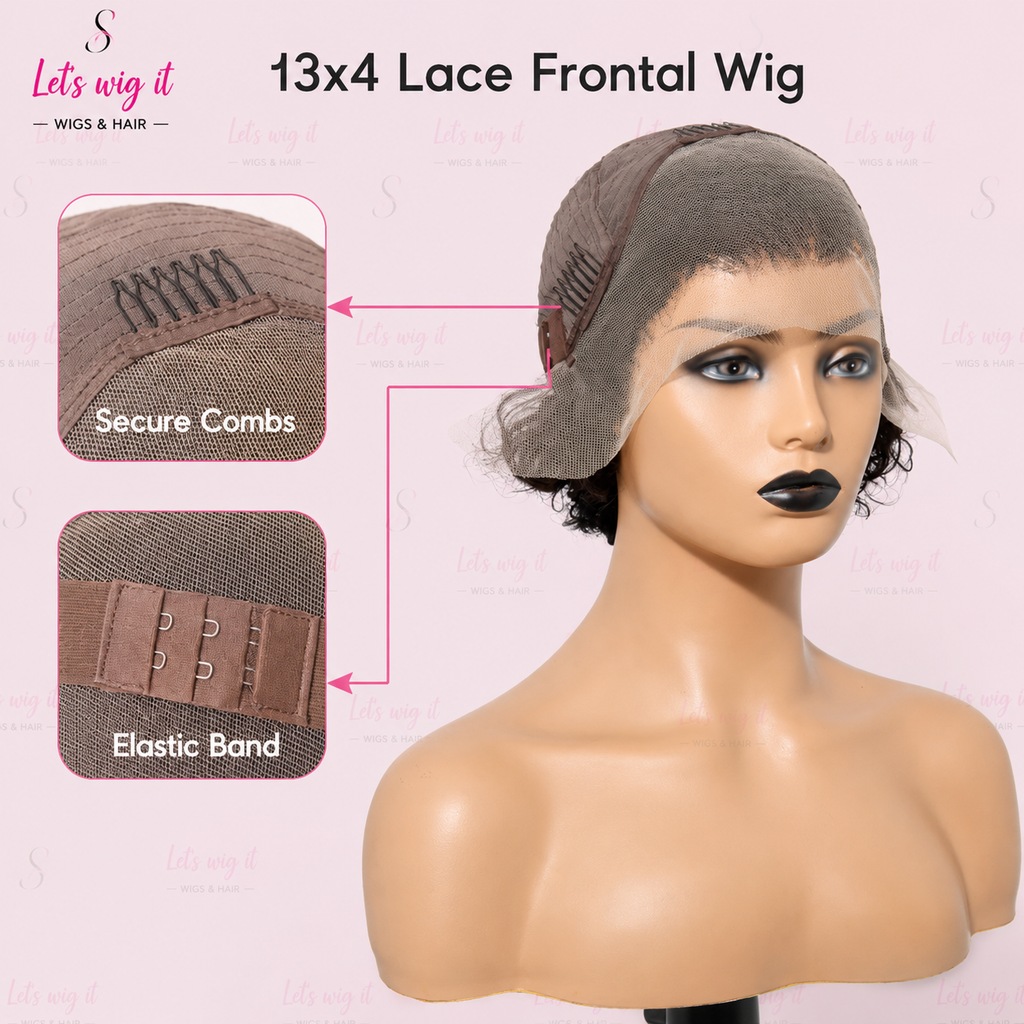 150% Density 13x4 Pre-Bleached Knots Frontal Lace Wig 8 Inch Short Curly