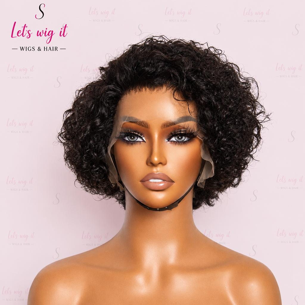 150% Density 13x4 Pre-Bleached Knots Frontal Lace Wig 8 Inch Short Curly