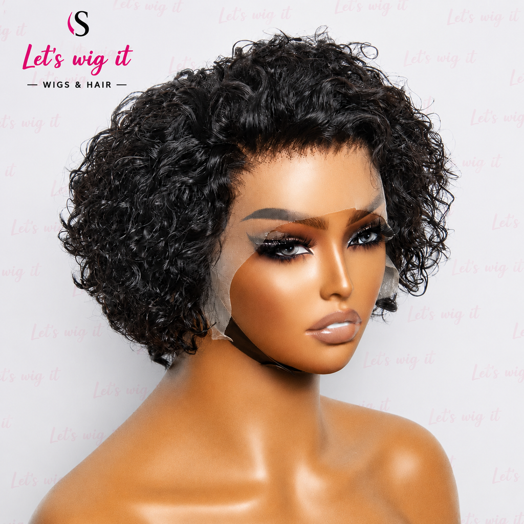 150% Density 13x4 Pre-Bleached Knots Frontal Lace Wig 8 Inch Short Curly