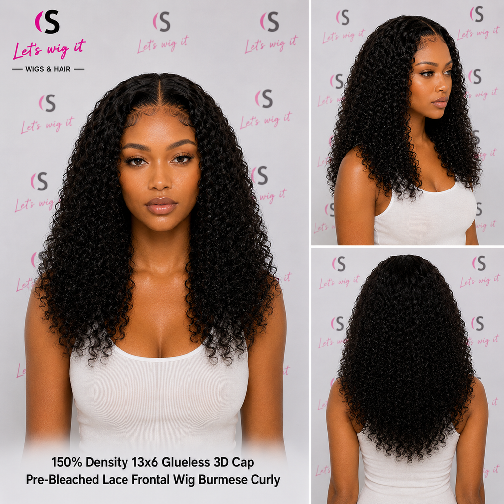 150% Density 13x6 Glueless 3D Cap Pre-Bleached Lace Frontal Wig Burmese Curly