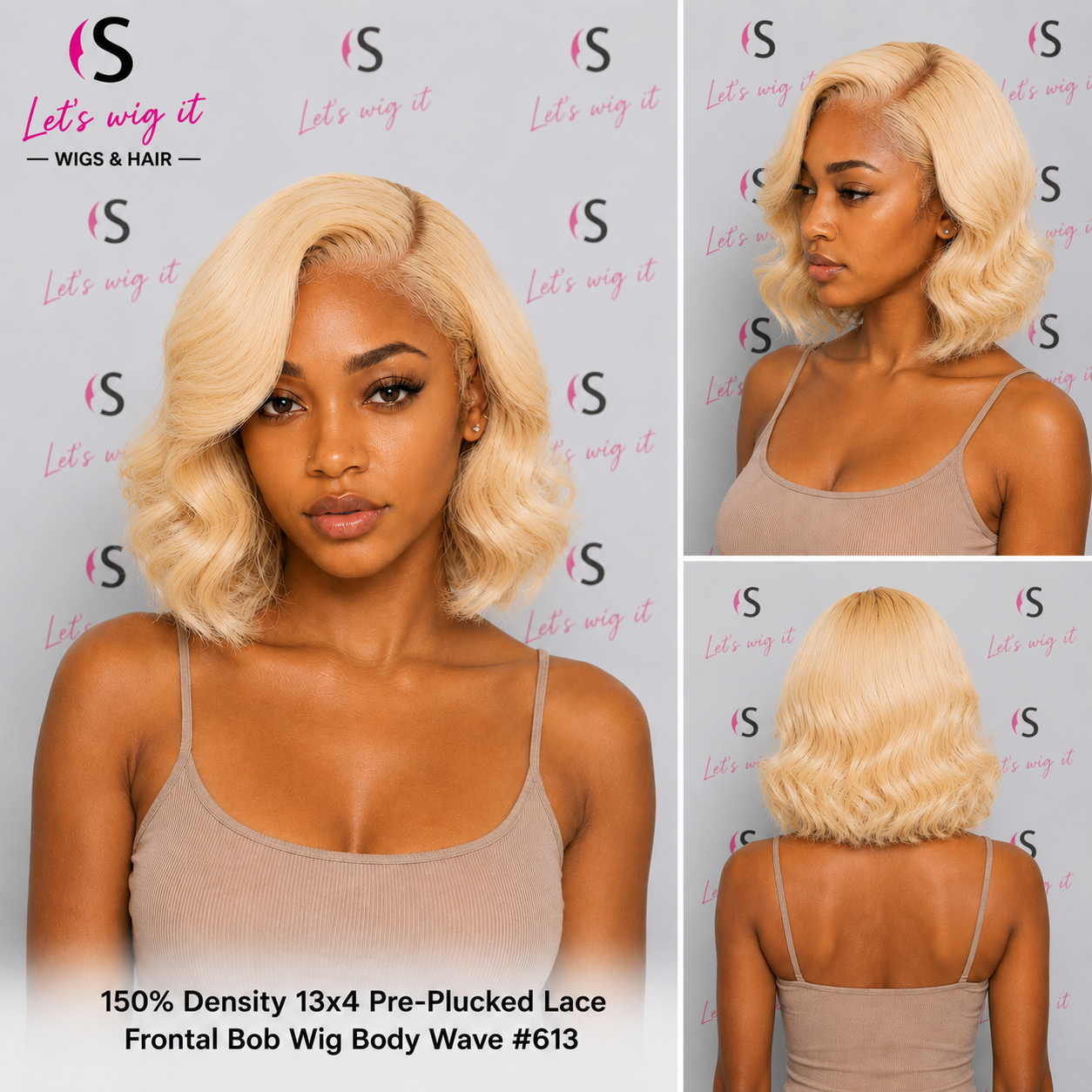 150% Density 13x4 Pre-Plucked Lace Frontal Bob Wig Body Wave #613
