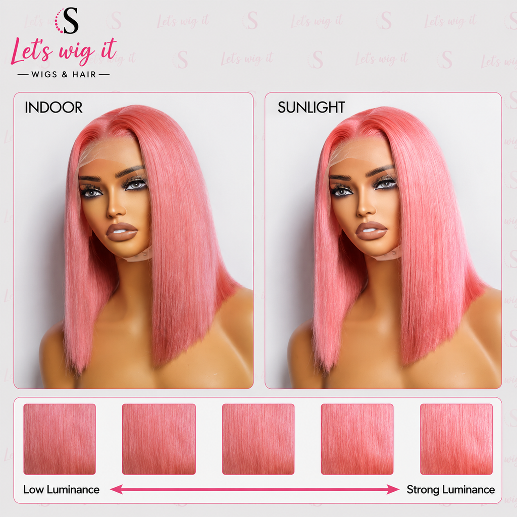 150% Density 13x4 Pre-Plucked Lace Frontal Bob Wig Straight #Pink