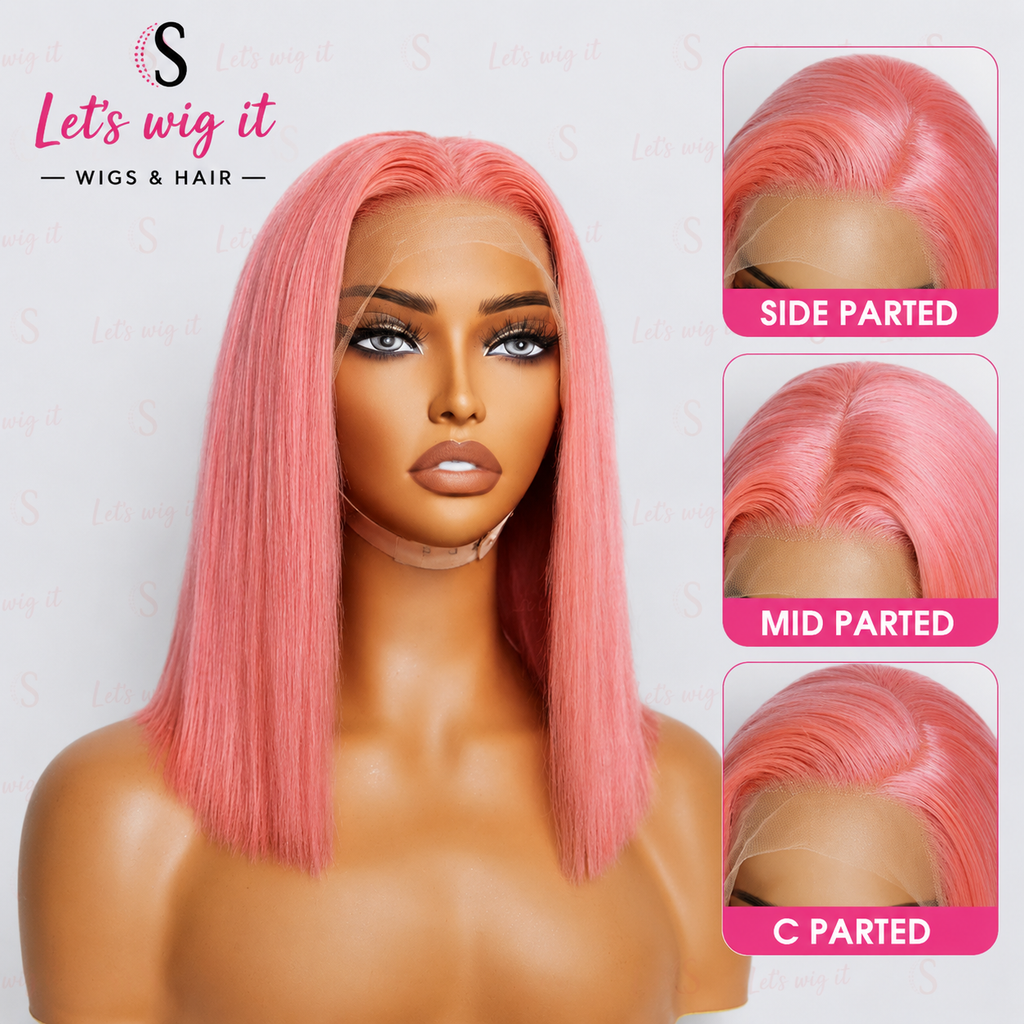 150% Density 13x4 Pre-Plucked Lace Frontal Bob Wig Straight #Pink