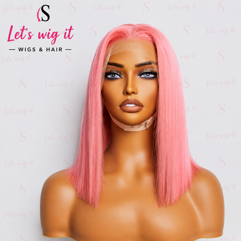 150% Density 13x4 Pre-Plucked Lace Frontal Bob Wig Straight #Pink