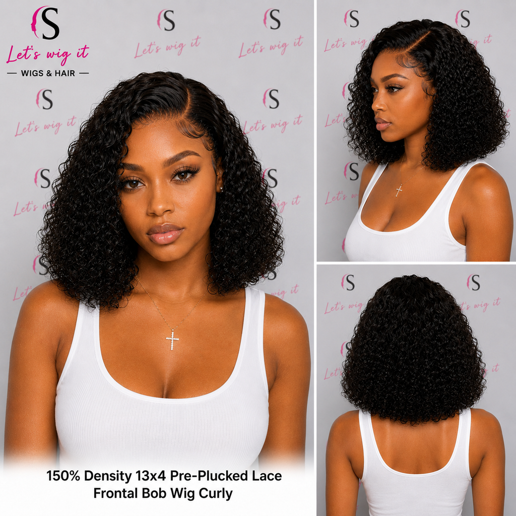 150% Density 13x4 Pre-Plucked Lace Frontal Bob Wig Curly