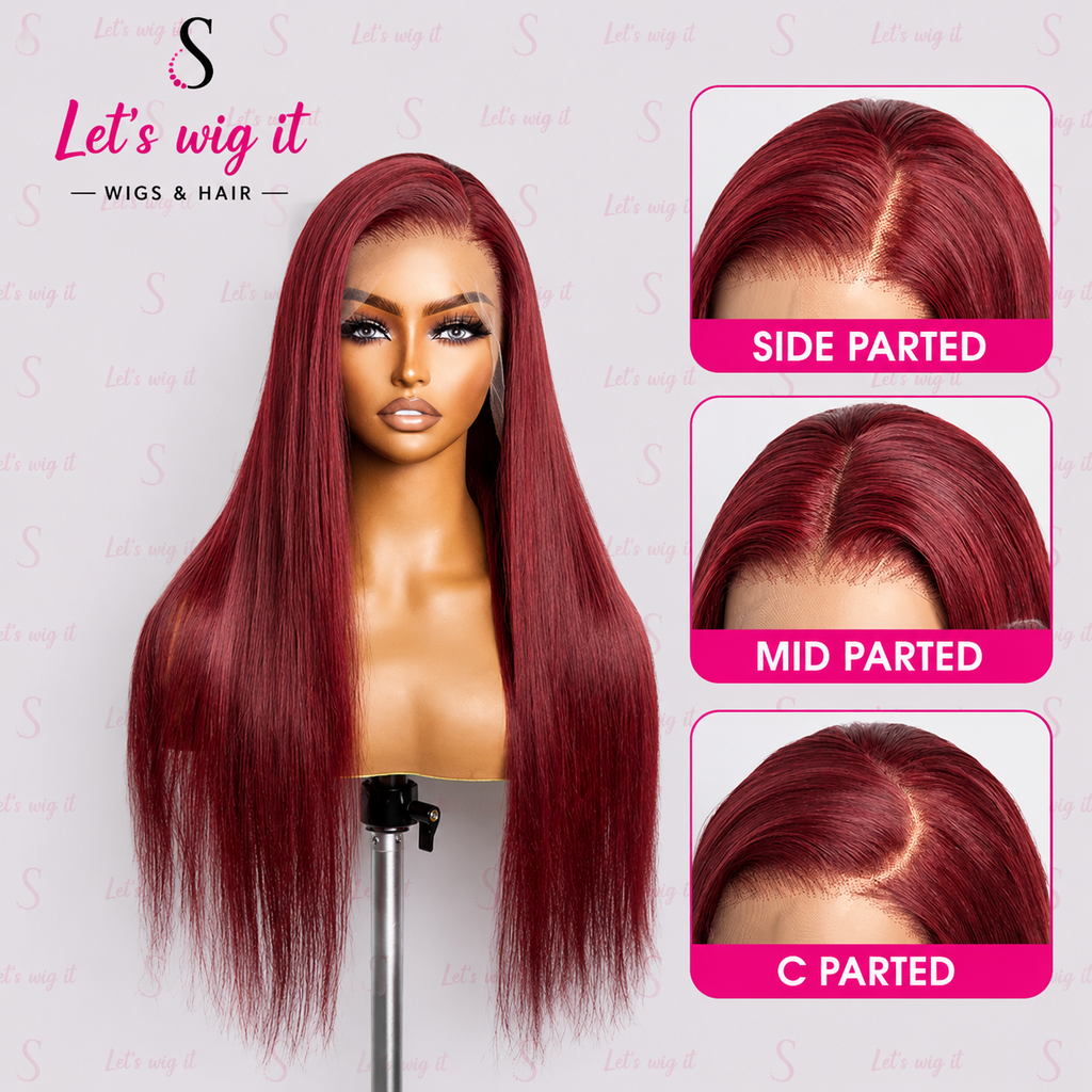 150% Density 13x4 Pre-Plucked Free Part Lace Frontal Wig Straight Burgundy