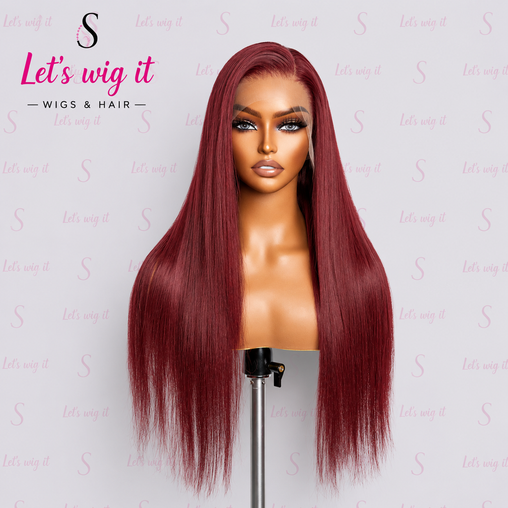 150% Density 13x4 Pre-Plucked Free Part Lace Frontal Wig Straight Burgundy