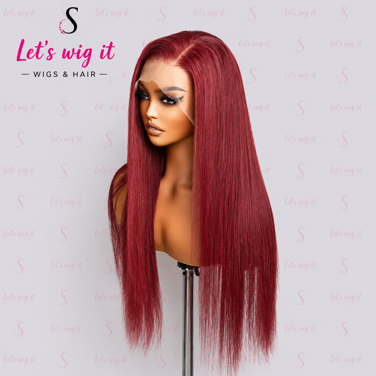150% Density 13x4 Pre-Plucked Free Part Lace Frontal Wig Straight Burgundy