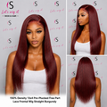 150% Density 13x4 Pre-Plucked Free Part Lace Frontal Wig Straight Burgundy