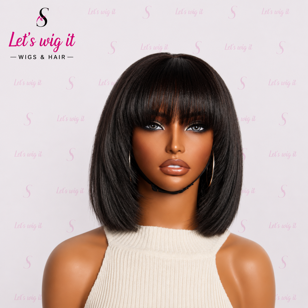 150% Density Put On And Go Layered Cut Minimalist Lace Bob Wig Yaki Straight 10 Inch