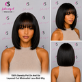 150% Density Put On And Go Layered Cut Minimalist Lace Bob Wig Yaki Straight 10 Inch