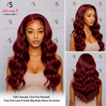 150% Density 13x4 Pre-Plucked Free Part Lace Frontal Wig Body Wave 24 Inches Burgundy