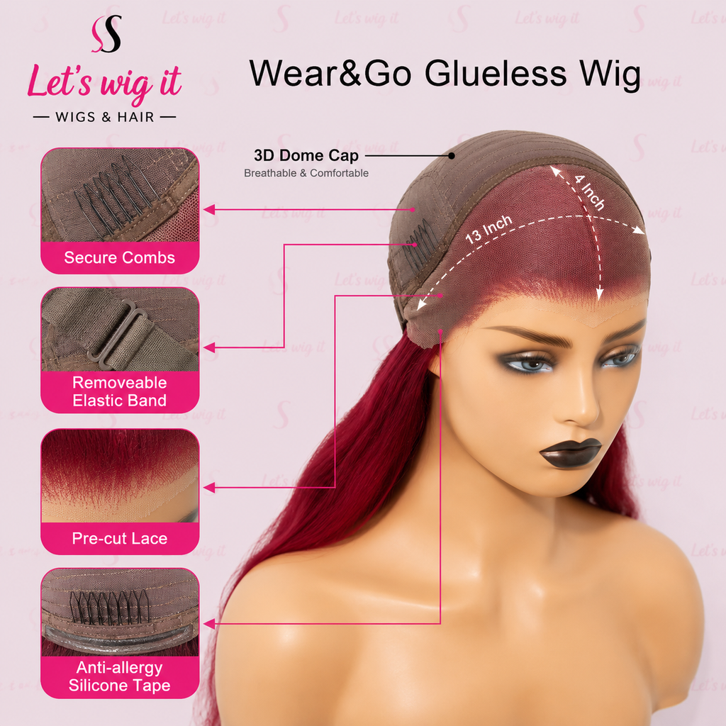 150% Density 13x4 Pre-Plucked Free Part Lace Frontal Wig Body Wave 24 Inches Burgundy