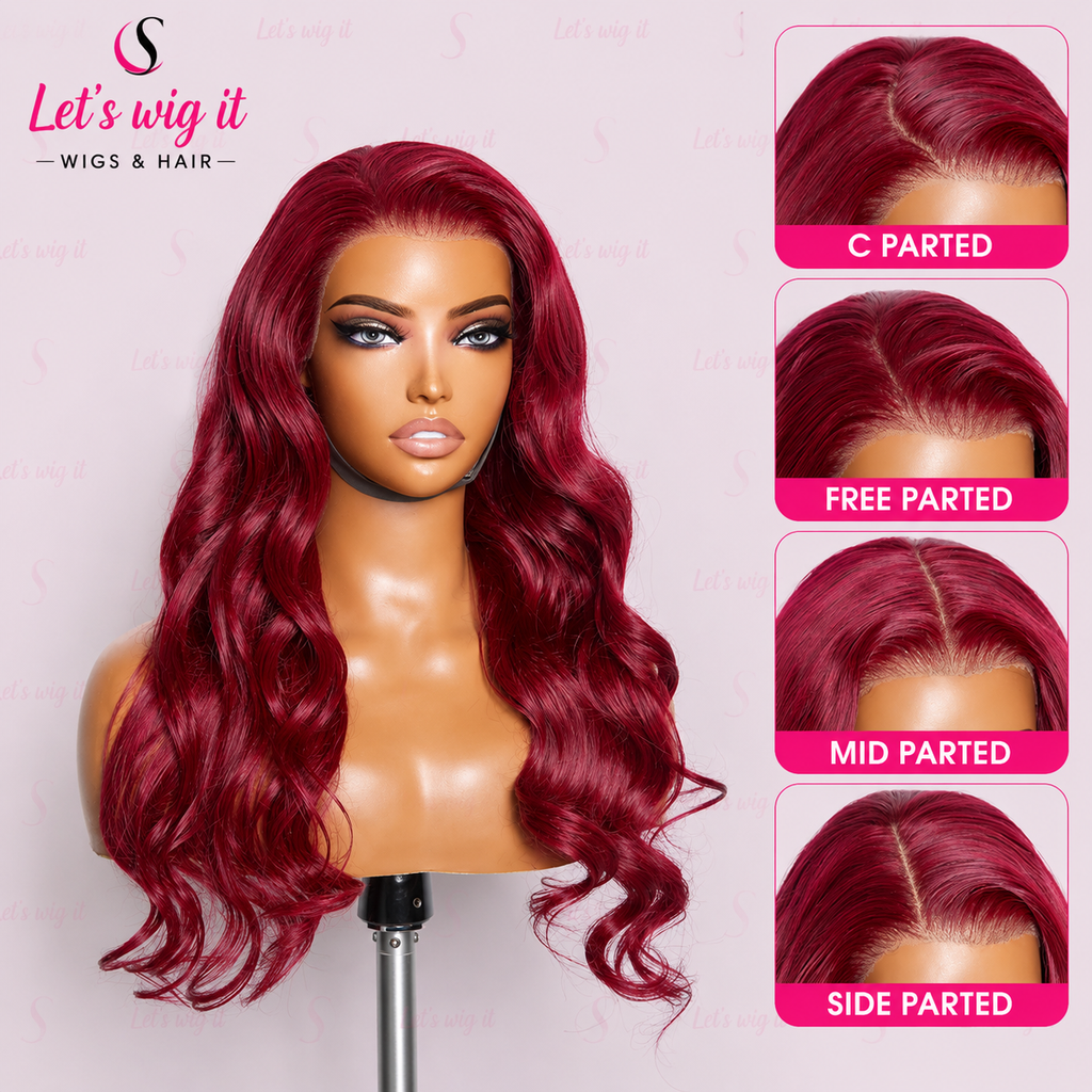 150% Density 13x4 Pre-Plucked Free Part Lace Frontal Wig Body Wave 24 Inches Burgundy