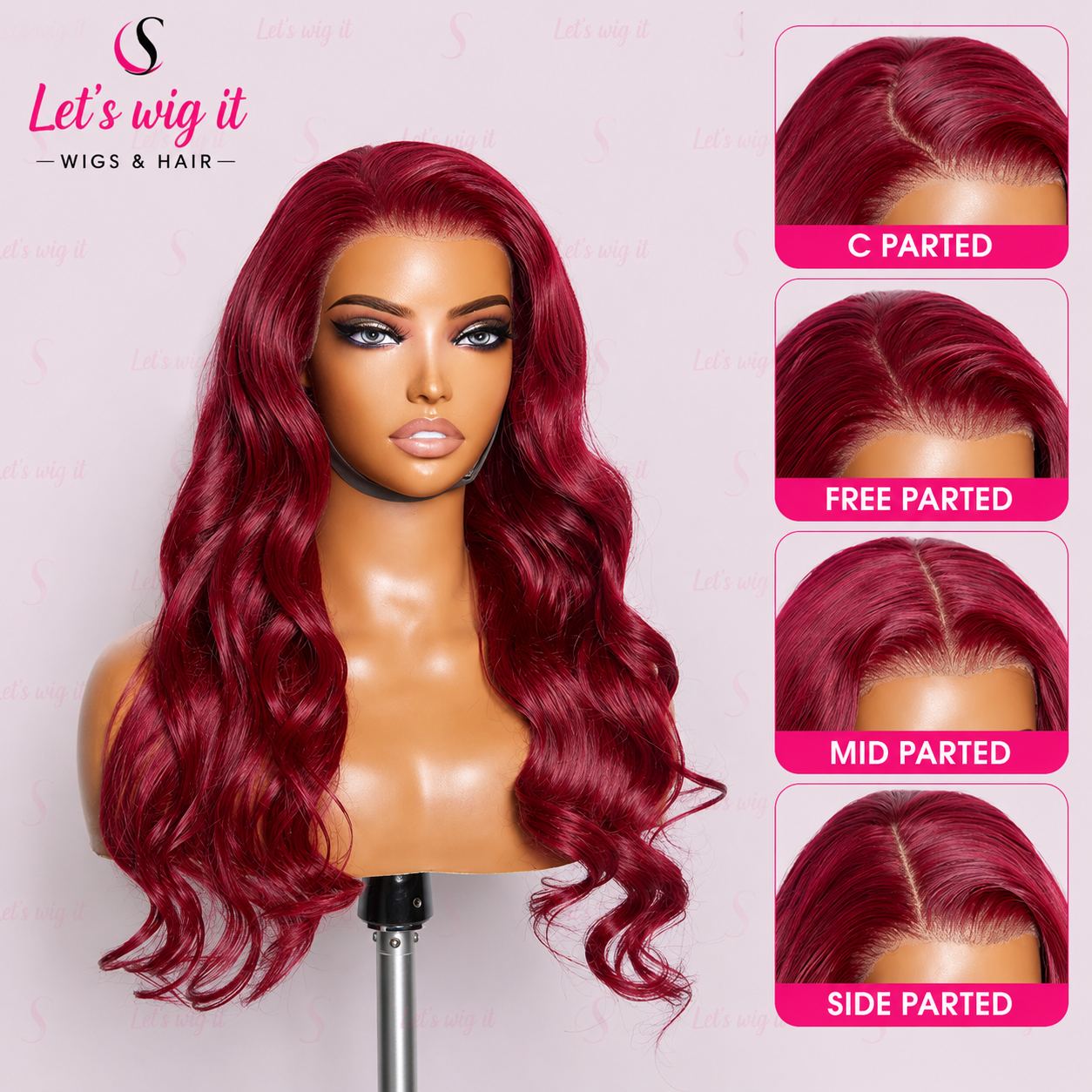 150% Density 13x4 Pre-Plucked Free Part Lace Frontal Wig Body Wave 24 Inches Burgundy
