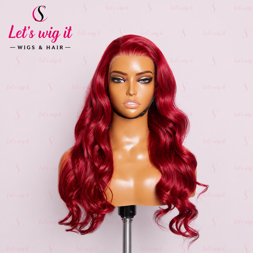 150% Density 13x4 Pre-Plucked Free Part Lace Frontal Wig Body Wave 24 Inches Burgundy