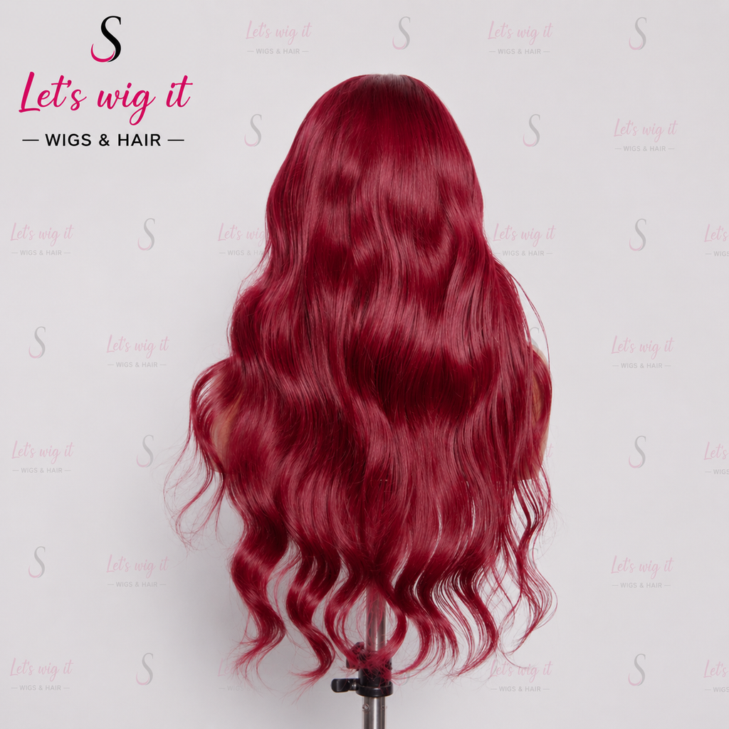 150% Density 13x4 Pre-Plucked Free Part Lace Frontal Wig Body Wave 24 Inches Burgundy
