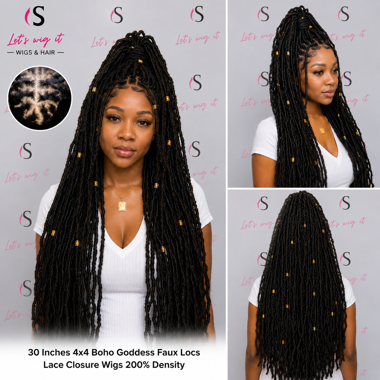 30 Inches 4x4 Boho Goddess Faux Locs Lace Closure Wig 200% Density