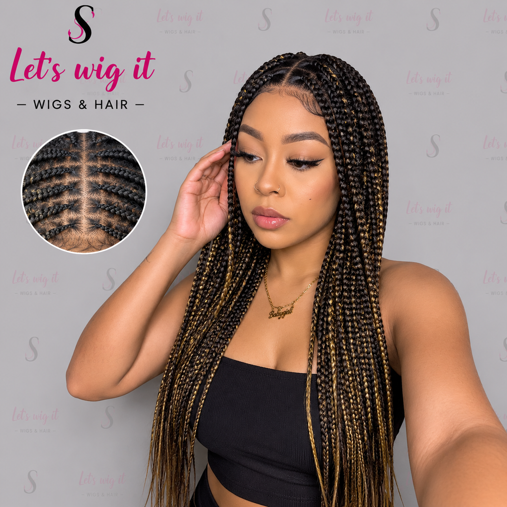 28 Inches 4x4 Black To Orange Ends Box Braids Lace Closure Wig 200% Density