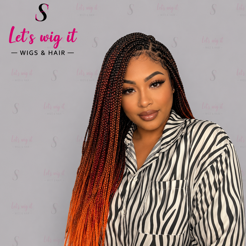 28 Inches 4x4 Black To Orange Ends Box Braids Lace Closure Wig 200% Density