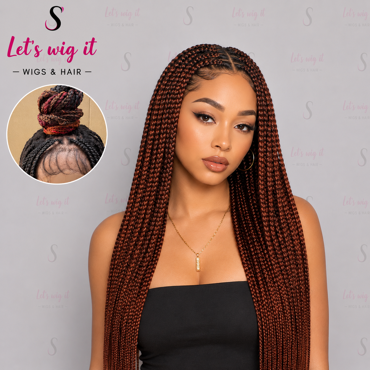 28 Inches 4x4 Black To Orange Ends Box Braids Lace Closure Wig 200% Density