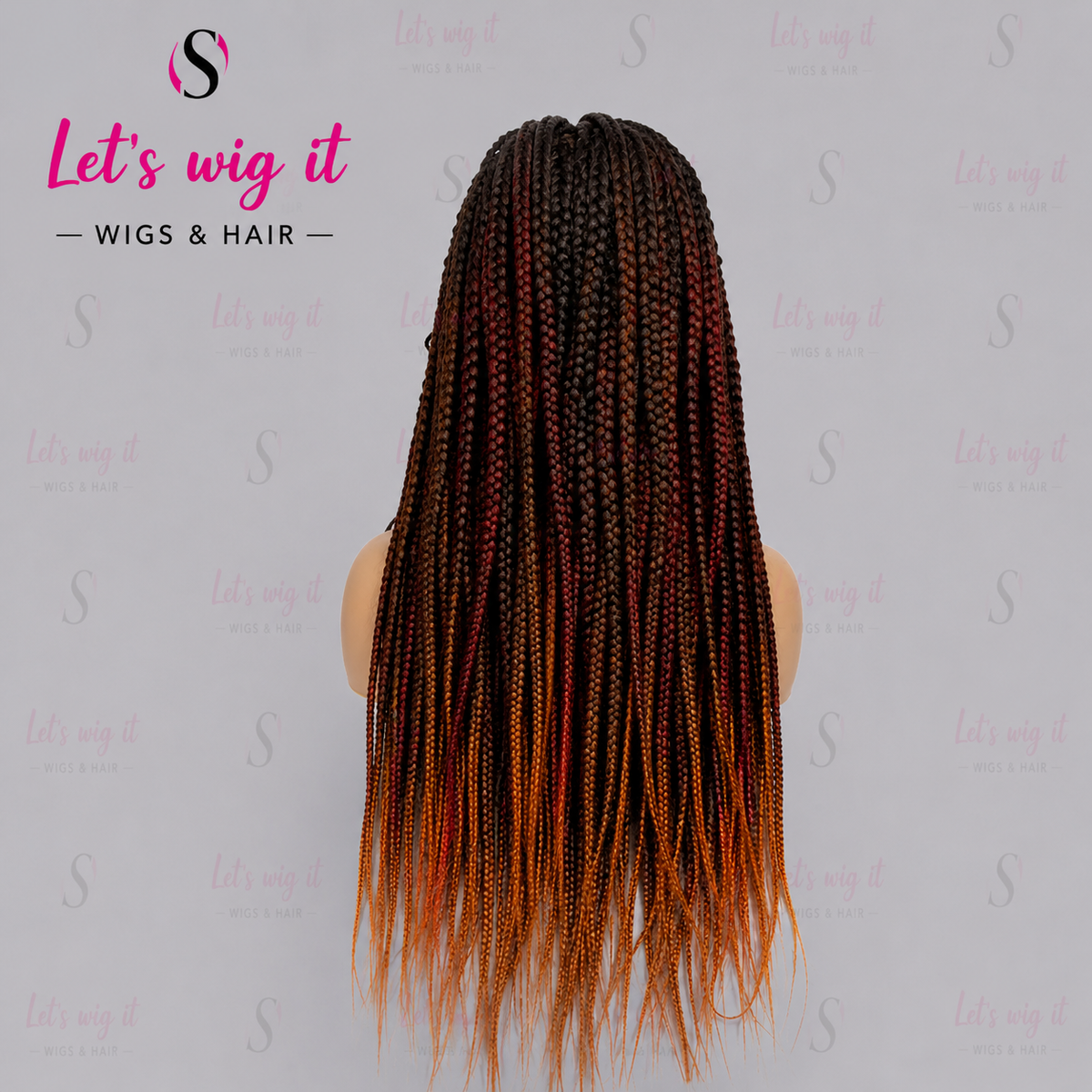 28 Inches 4x4 Black To Orange Ends Box Braids Lace Closure Wig 200% Density