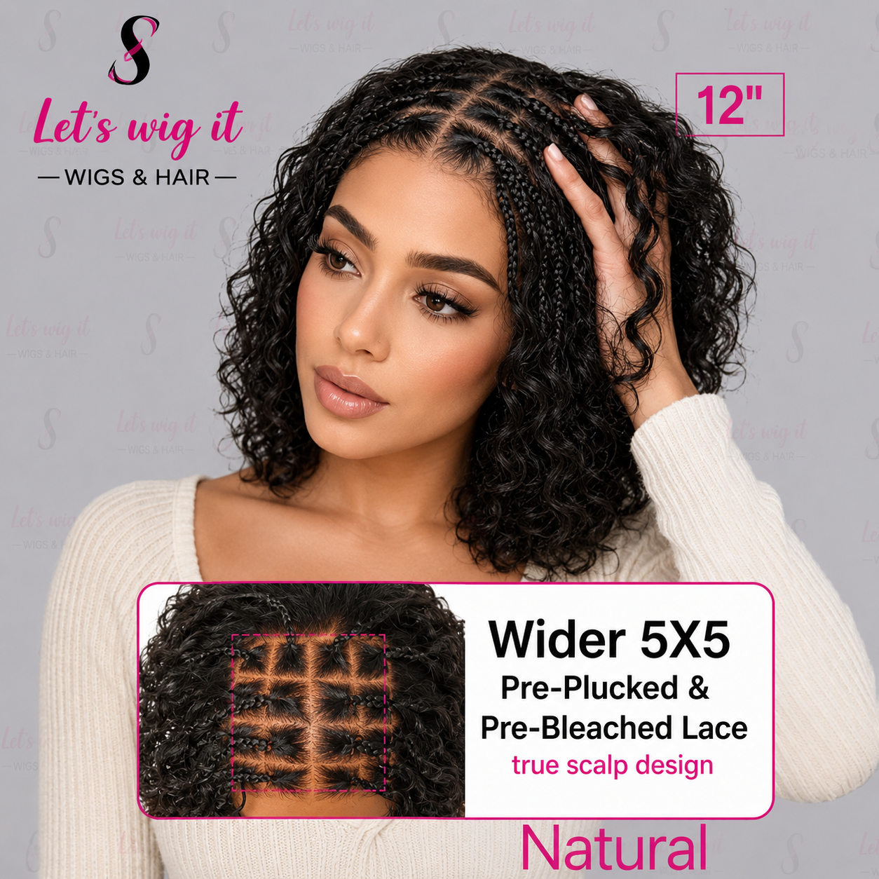 150% Density 5x5 Closure Lace With Boho Braids Pre-Cut Glueless Top Human Hair Wig
