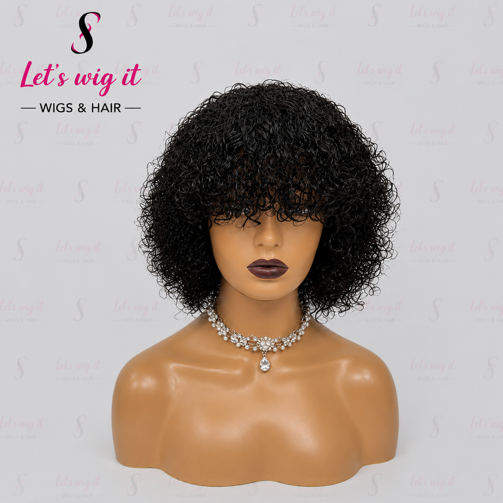 200% Density Natural Curly Fringe Glueless Bob Wig 10 Inch