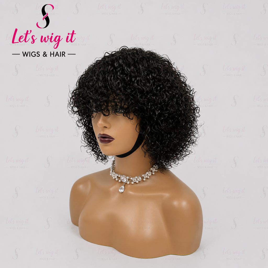 200% Density Natural Curly Fringe Glueless Bob Wig 10 Inch