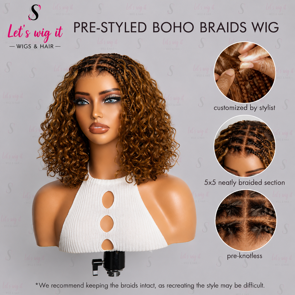 150% Density 5x5 Closure Lace With Boho Braids Pre-Cut Glueless Lace Wig