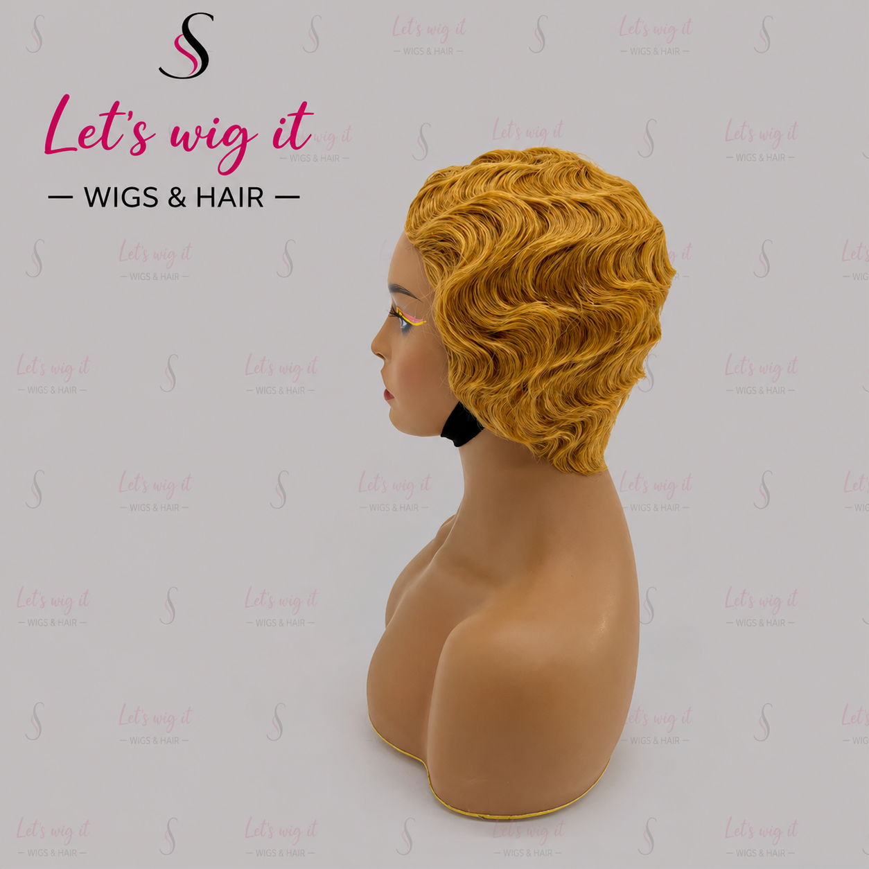 150% Density Vintage Honey Blonde Finger Ocean Wave Glueless Bob Wig 6 Inch