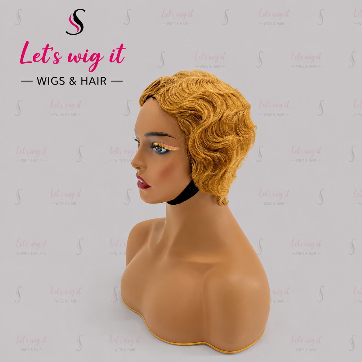 150% Density Vintage Honey Blonde Finger Ocean Wave Glueless Bob Wig 6 Inch