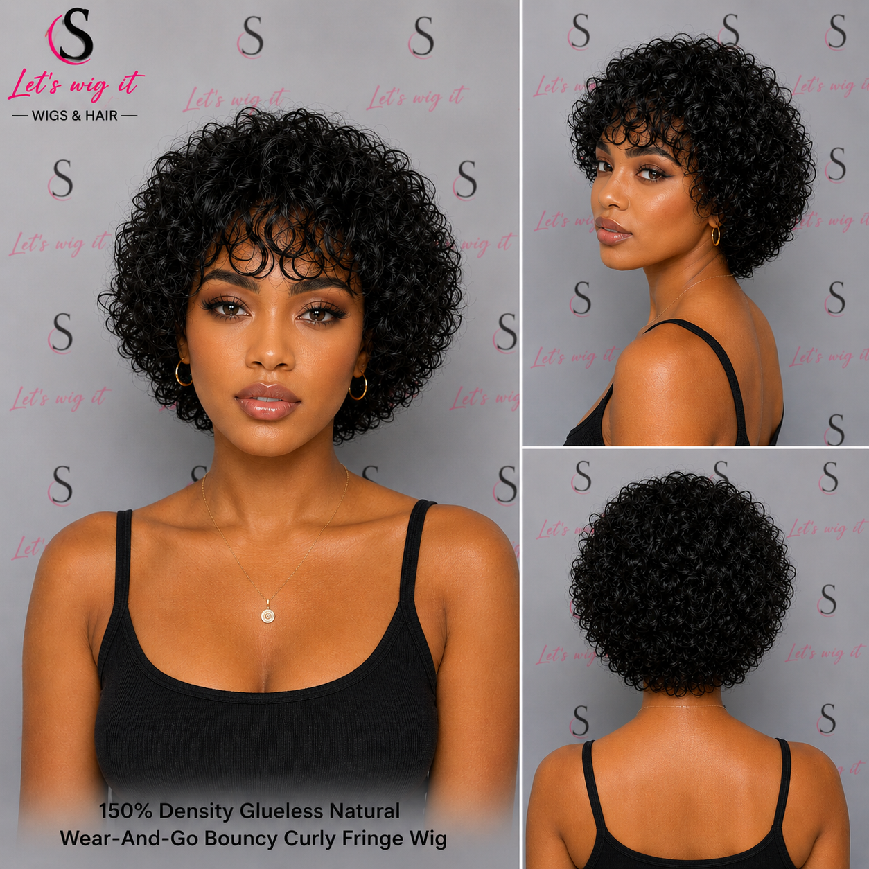 150% Density Glueless Natural Wear-And-Go Bouncy Curly Fringe Wig