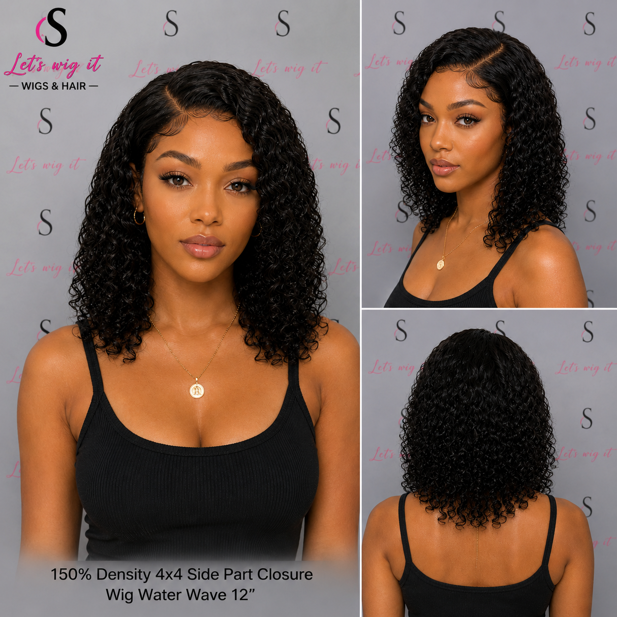 150% Density 4x4 Side Part Closure Wig Water Wave 12 Inch