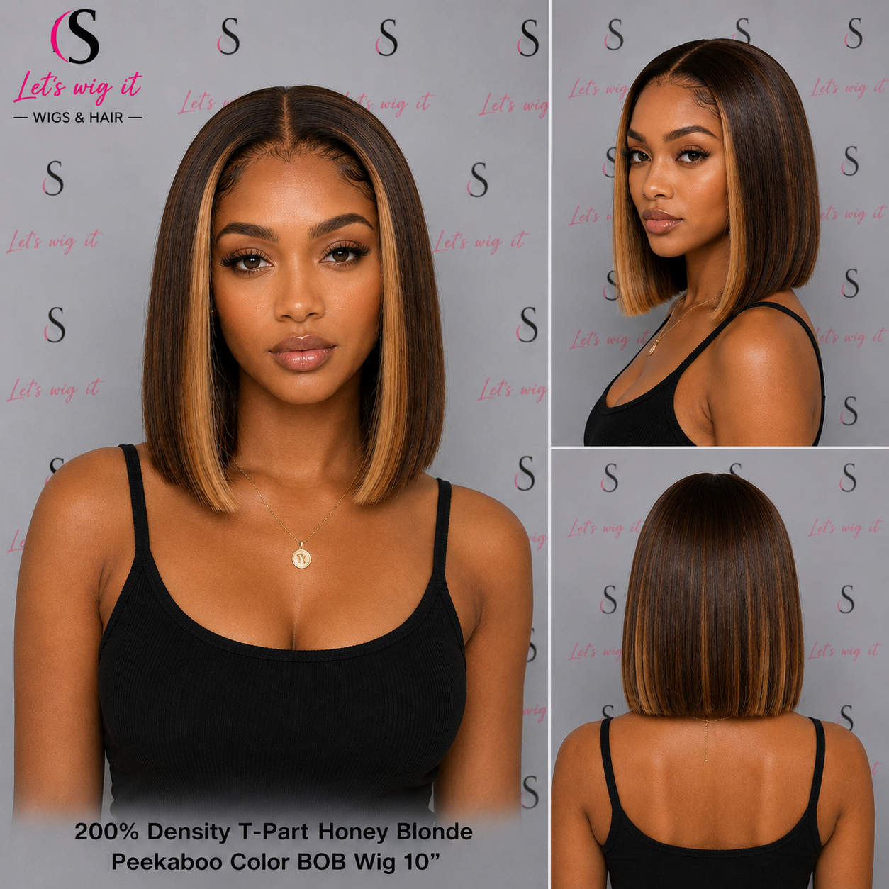 200% Density T-Part Honey Blonde Peekaboo Color Bob Wig 10 Inch