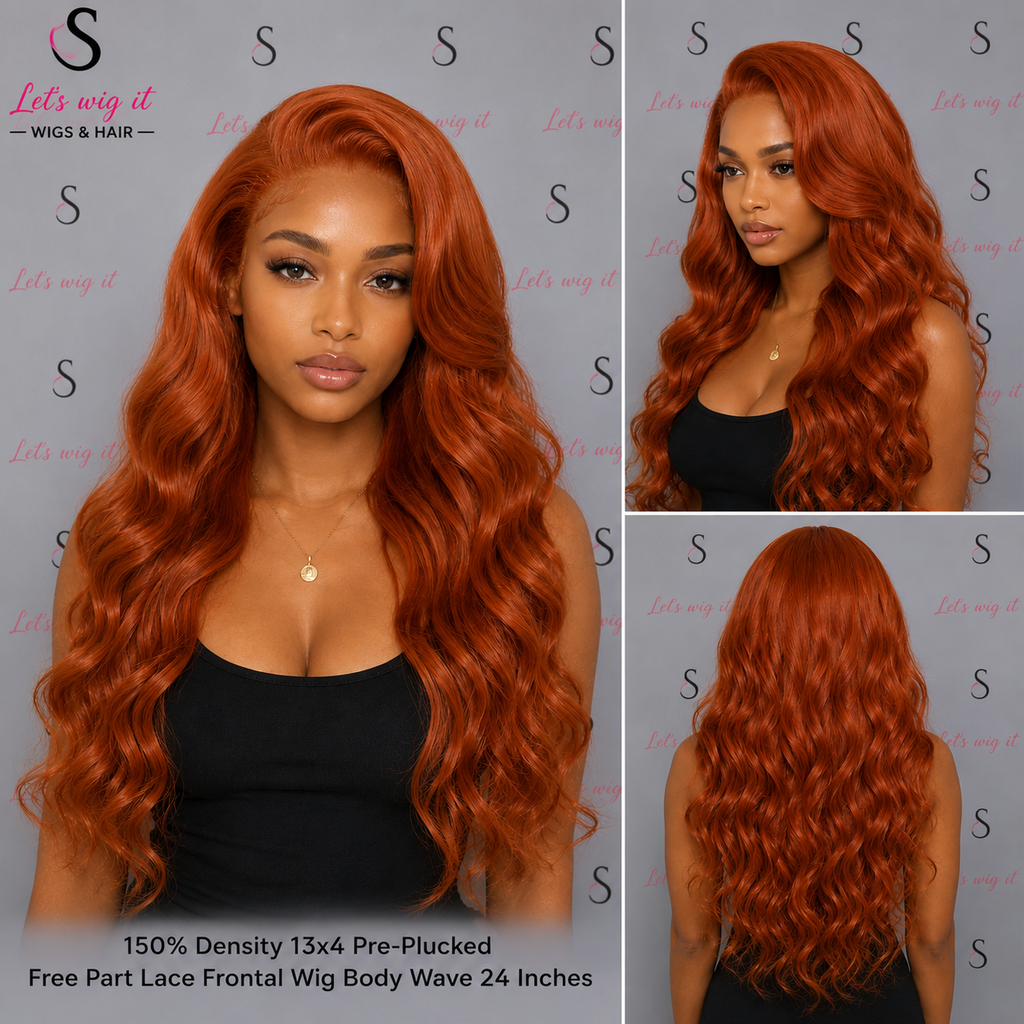 150% Density 13x4 Pre-Plucked Free Part Lace Frontal Wig Body Wave 24 Inches Copper/Orange