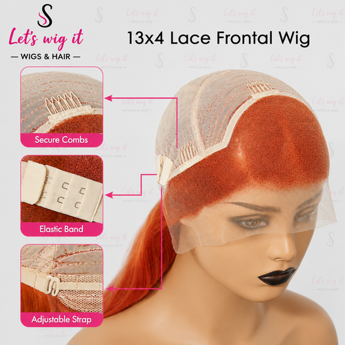 150% Density 13x4 Pre-Plucked Free Part Lace Frontal Wig Body Wave 24 Inches Copper/Orange