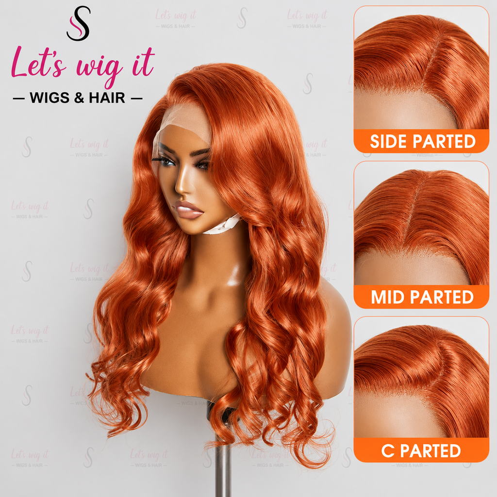 150% Density 13x4 Pre-Plucked Free Part Lace Frontal Wig Body Wave 24 Inches Copper/Orange