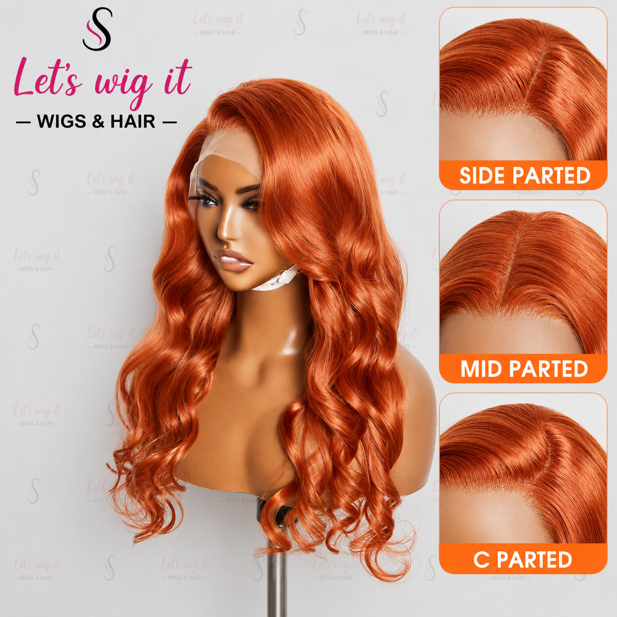 150% Density 13x4 Pre-Plucked Free Part Lace Frontal Wig Body Wave 24 Inches Copper/Orange