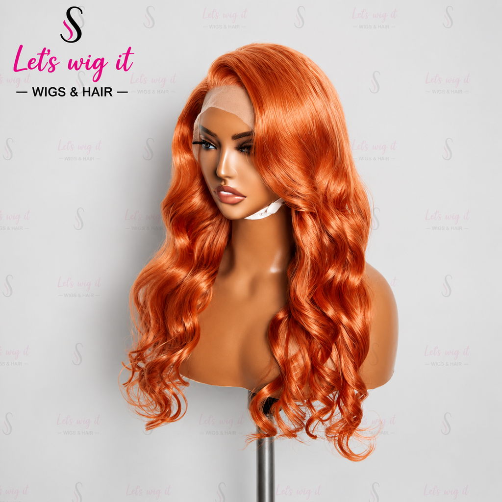 150% Density 13x4 Pre-Plucked Free Part Lace Frontal Wig Body Wave 24 Inches Copper/Orange