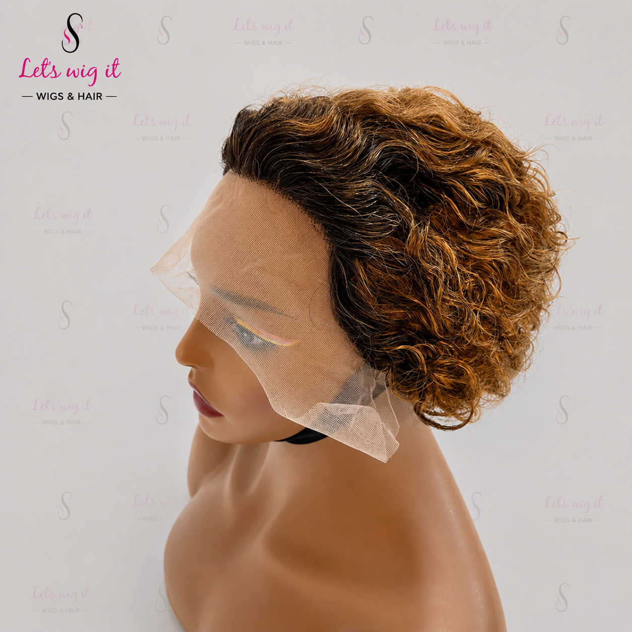 150% Density 13x2 Slicked Back Hair Style Pixie Curly Wig Ombre Blonde 6 Inch