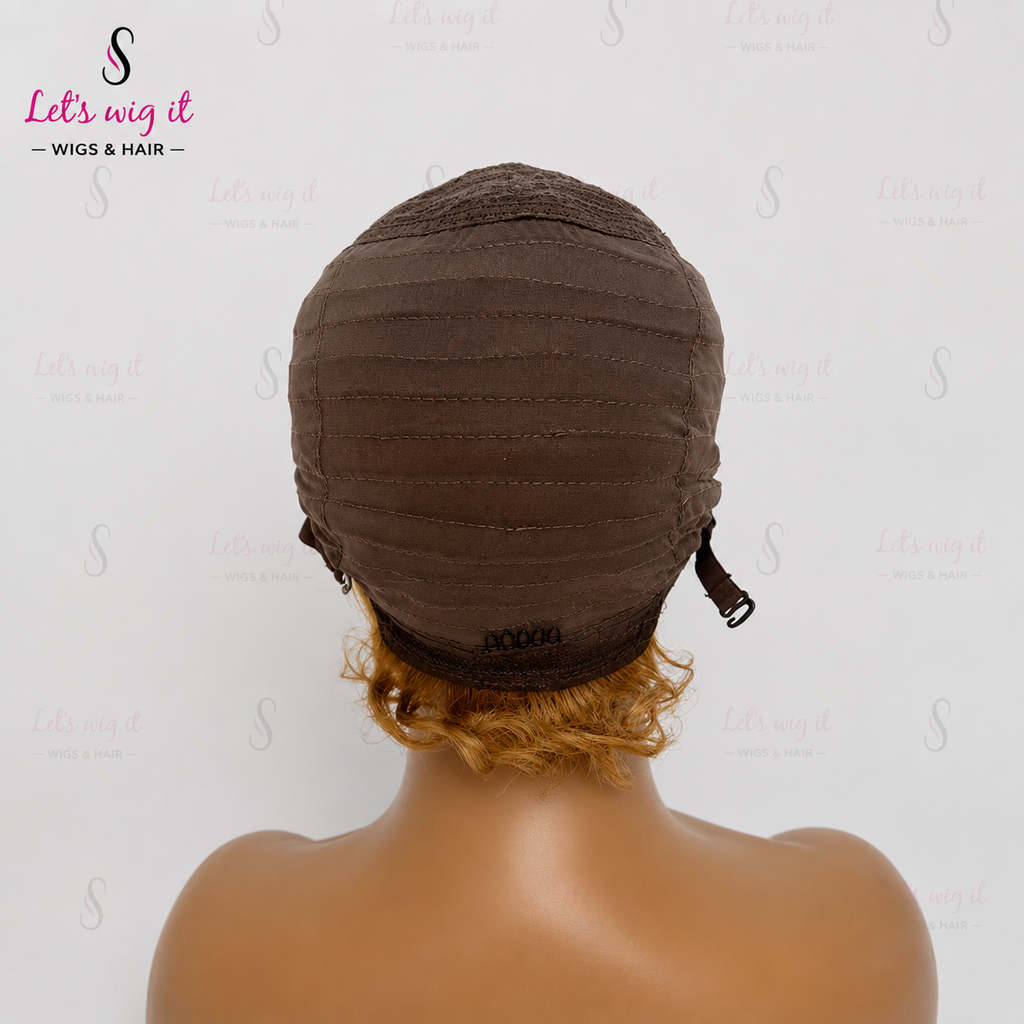 150% Density 13x2 Slicked Back Hair Style Pixie Curly Wig Ombre Blonde 6 Inch